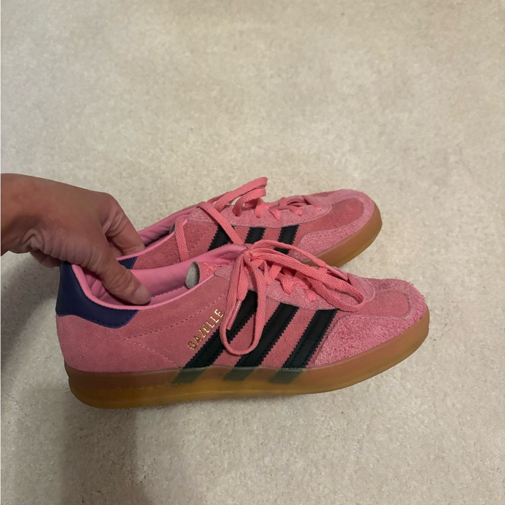 Adidas Women's Pink and Black Gazelle Sneakers